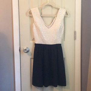 Gold-Foiled, Cream and Black Cocktail Dress